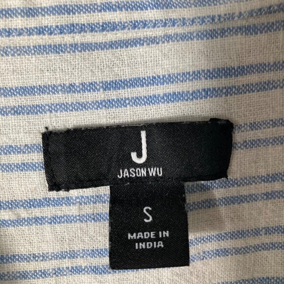 Womens J Jason Wu Linen‎ Blend Button Striped Shirt 1/2 Sleeve White Blue S - Picture 6 of 7
